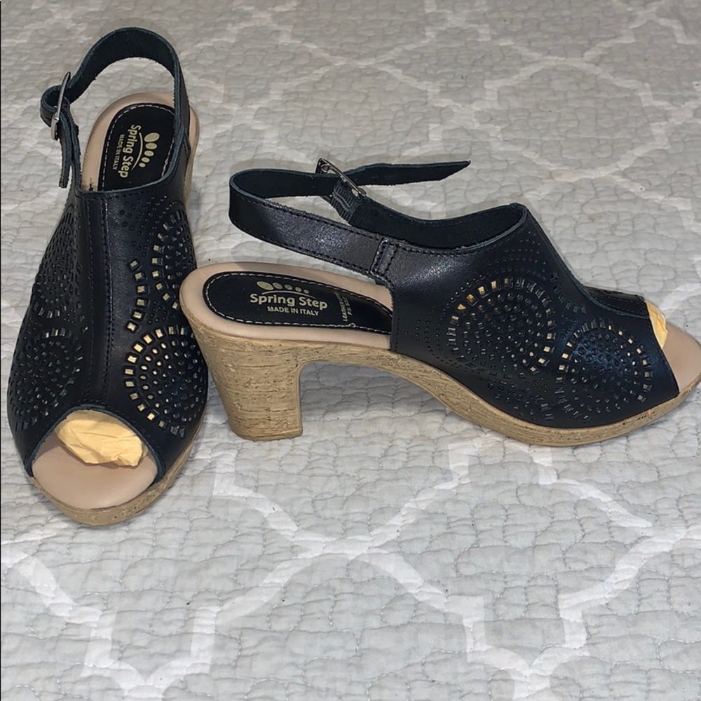 Black Spring Step  Laser Cut Sandals